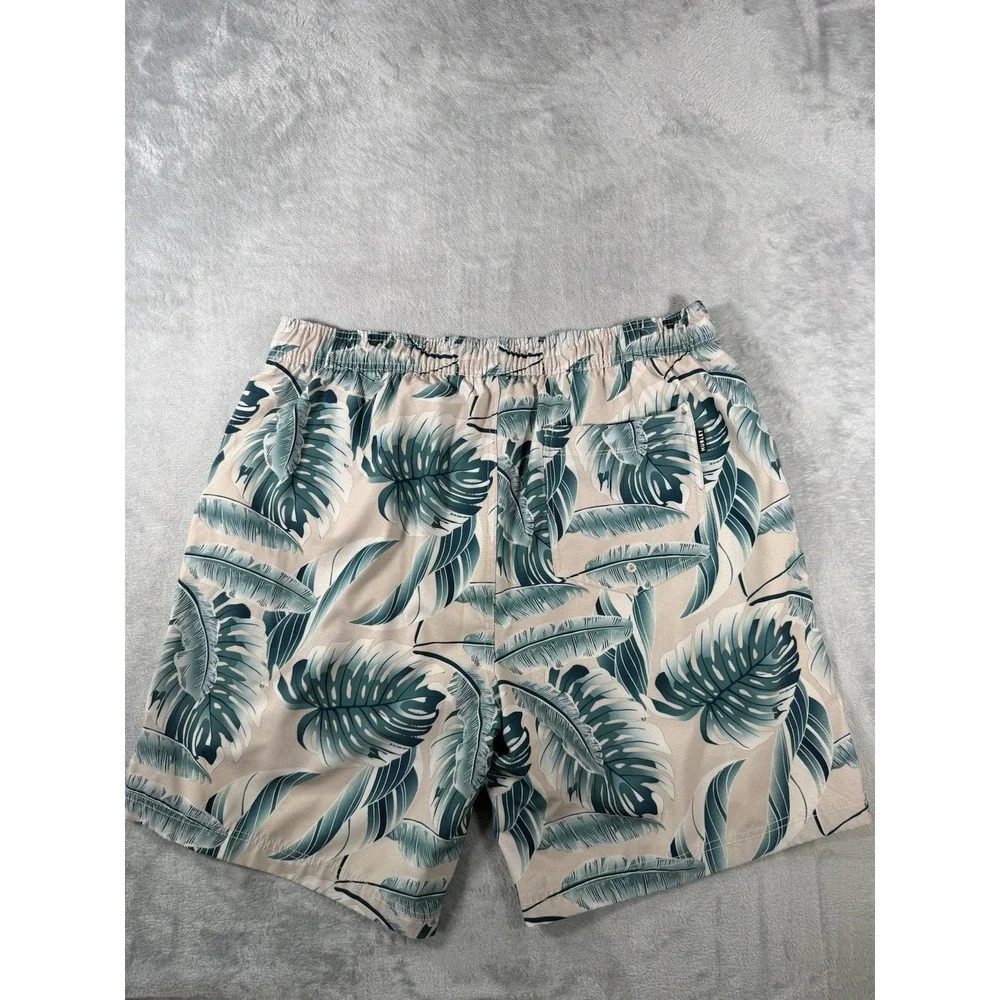 Hurley Board Shorts Mens 2XL Beige Green Floral‎ Lined Swimwear